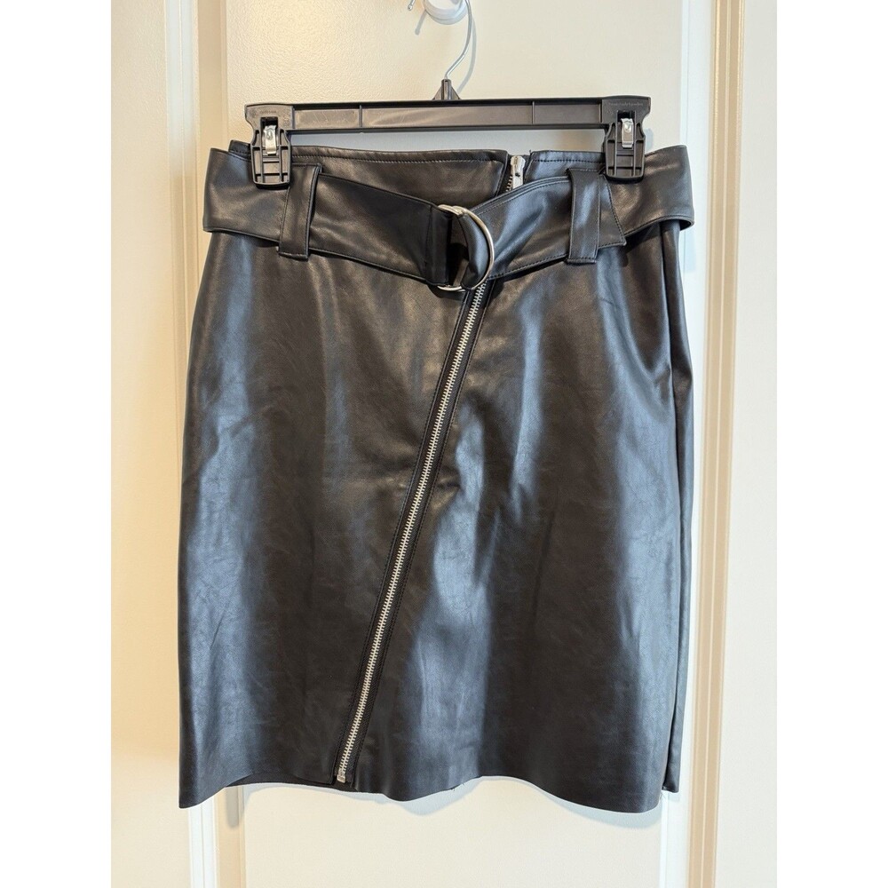 DO+BE Faux Leather Skirt S Black Asymmetrical Zip D Ring Belt Y15913